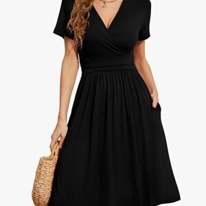 Elegant Black Wrap Midi Dress